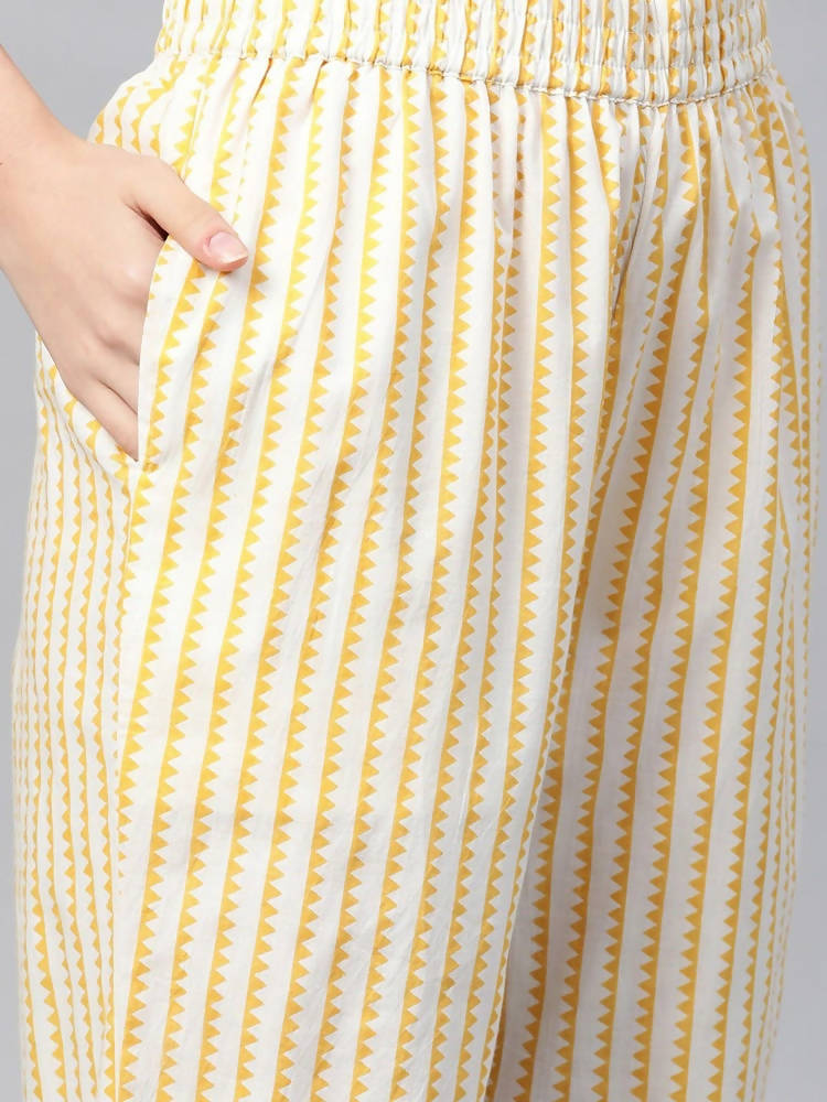 Yufta Women Pink & Yellow Handblock Printed Pure Cotton Kurta with Trouser & Dupatta | Grab2Buy