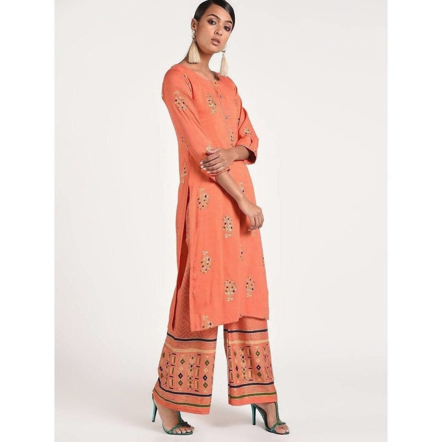 Cheera Women's Beautiful Gold Print And Highlights With Sequence Straight Kurta (CH078K) | Grab2Buy