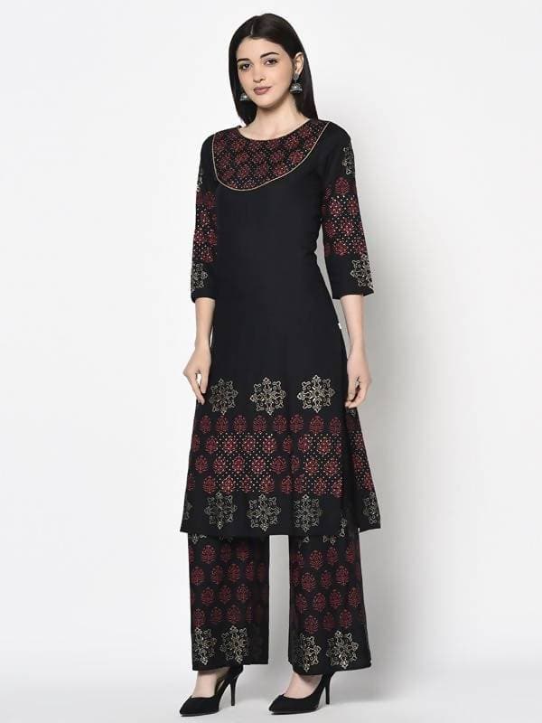 Aniyah Rayon Black Color Block Print Straight Kurta (AN-190K) | Grab2Buy