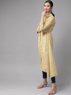 Yufta Women Beige & Off White Striped Thread Work A-Line Kurta With Belt | Grab2Buy