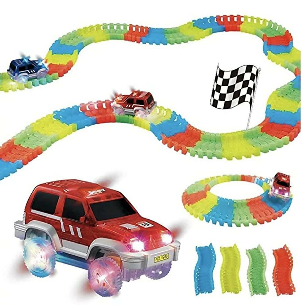 Kipa 2 Magic Race car with 238 Bend Flex and Glow Tracks, Plastic Magic 14 Feet Long Flexible Tracks Car Play Set for Kids (Multi Color) | Grab2Buy