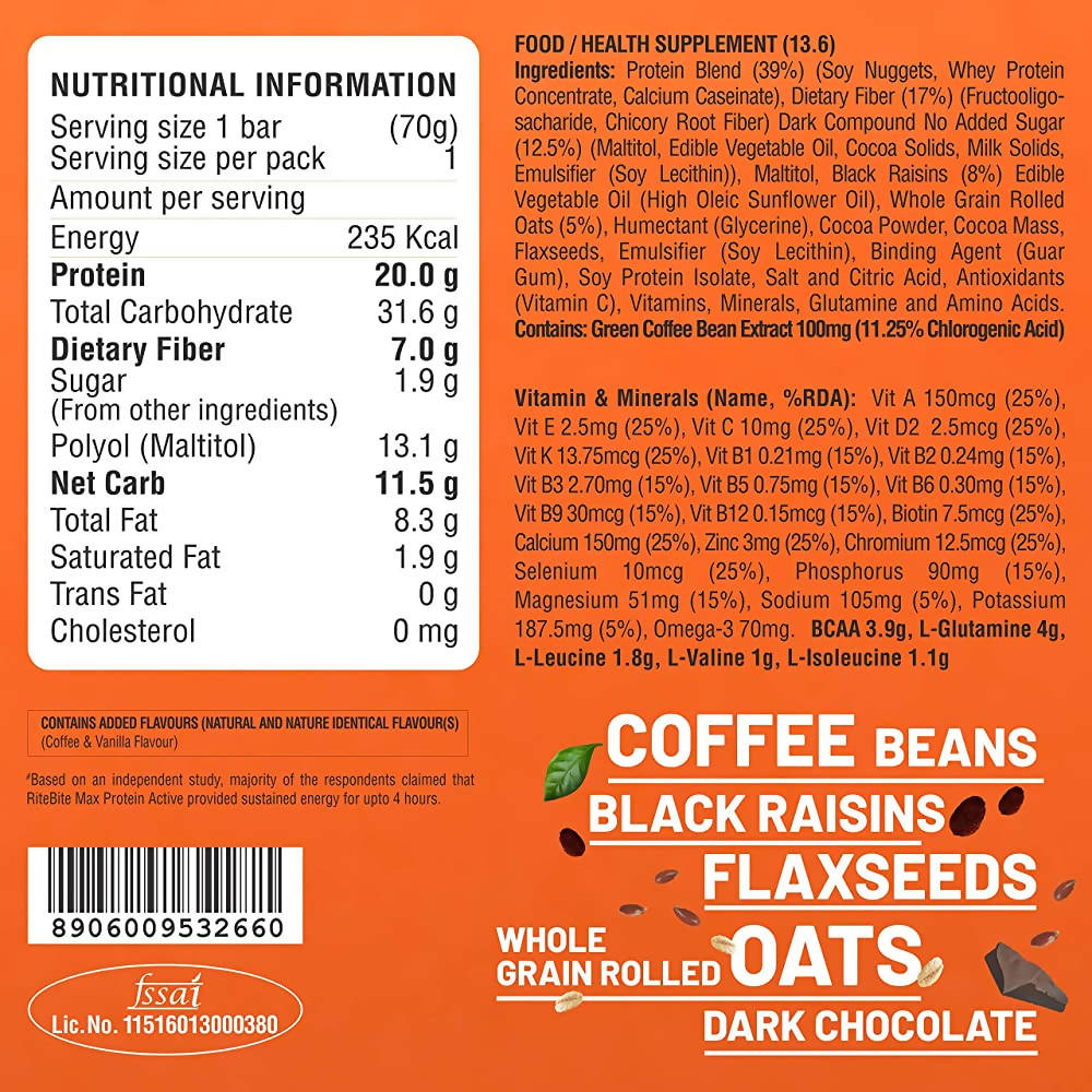 RiteBite Max Protein Active Green Coffee Beans Bar | Grab2Buy