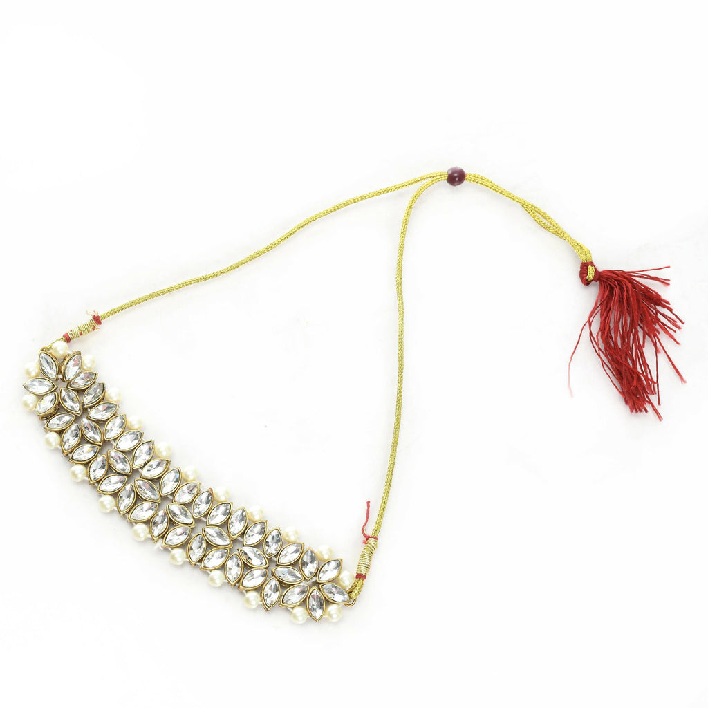 Mominos Fashion Johar Kamal Gold-Polished Brass Finish Kundan/Pearls Choker For Women (White) | Grab2Buy
