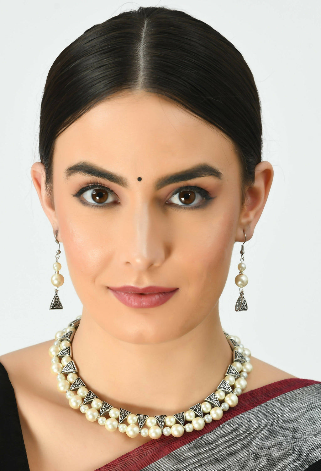 Mominos Fashion Johar Kamal Silver-Plated Brass Finish Pearls Work Choker For Women (White) | Grab2Buy