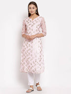 Myshka Women's Multi Georgette Printed 3/4 Sleeve Round Neck Casual Kurta | Grab2Buy