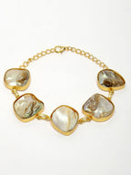 NVR Women's Gold-Polished Handcrafted Mother of Pearl Link Bracelet | Grab2Buy