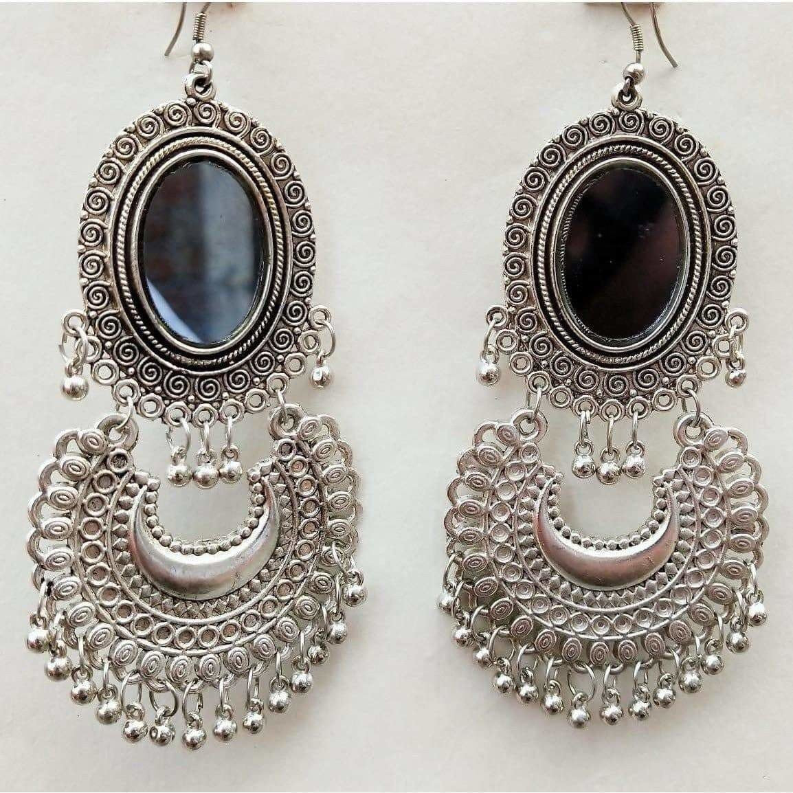 MS Fashion India Kashmiri Chandbali Silver Dangle Oxidized Earrings | Grab2Buy