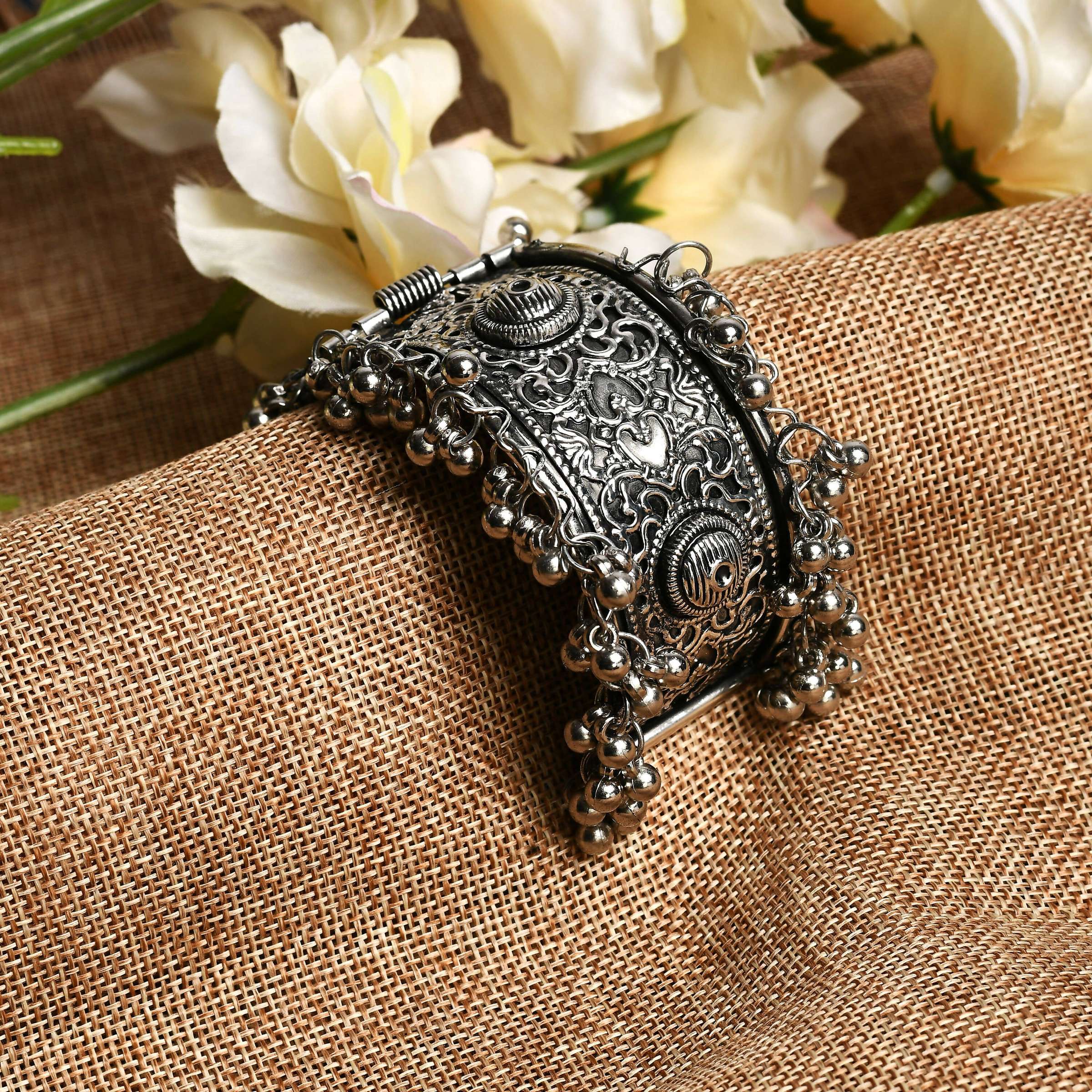 Mominos Fashion Joharkamal Oxidised Silver-Plated Ghungroo Handcraft Bracelet - Design 022 | Grab2Buy