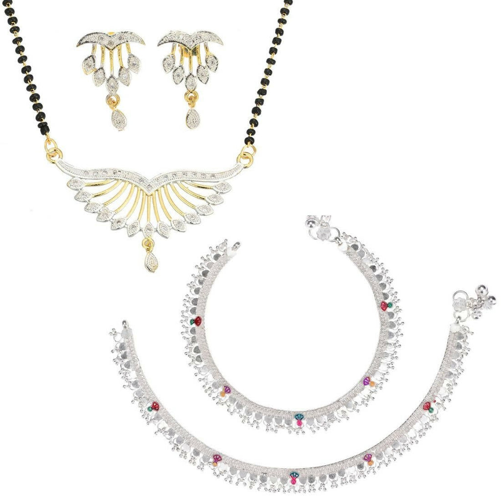 AanyaCentric Gold-Polished Mangalsutra Pendant Earring Set & Silver Plated Anklet | Grab2Buy