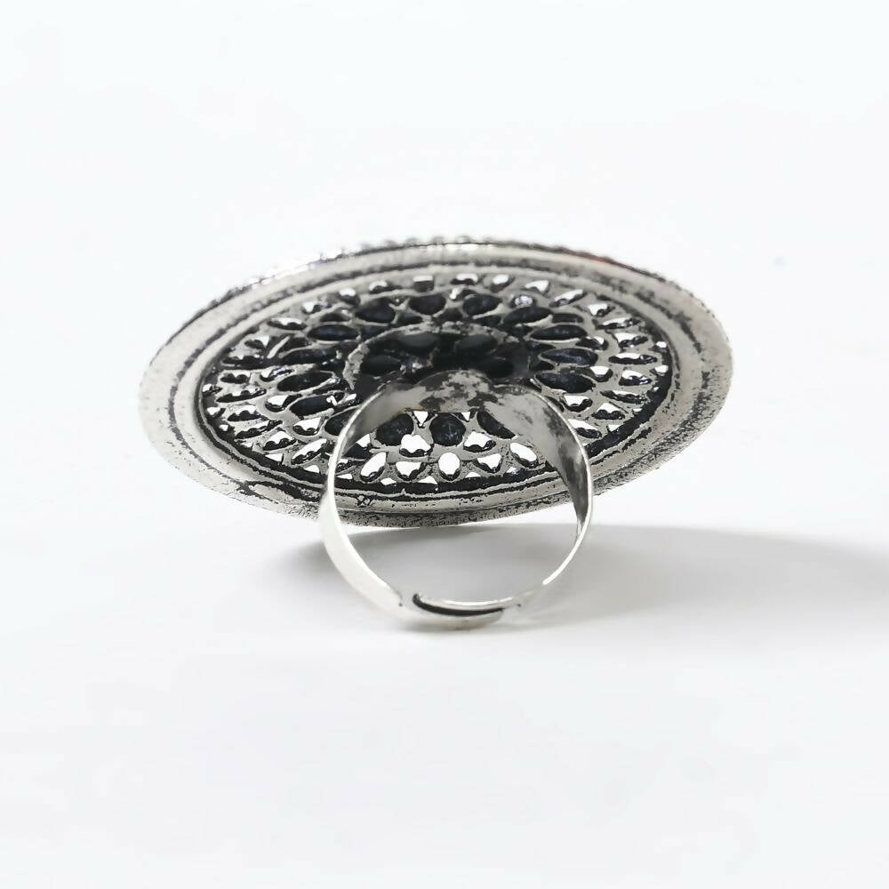 Mominos Fashion Joharkamal Oxidised Silver-Toned Adjustable Finger Ring | Grab2Buy