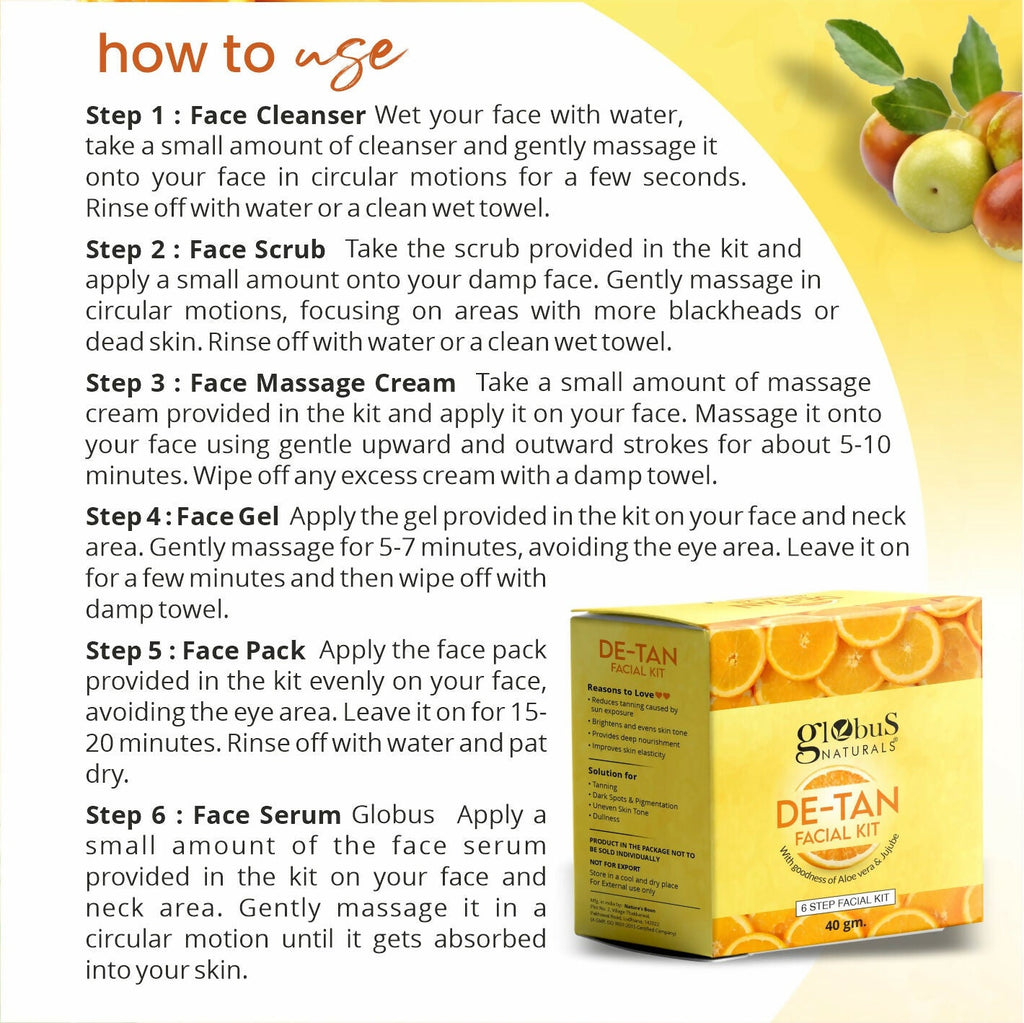 Globus Naturals De-Tan 6 Step Facial Kit | Grab2Buy