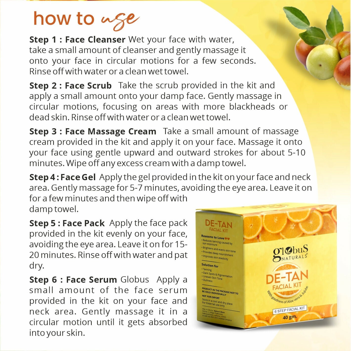 Globus Naturals De-Tan 6 Step Facial Kit | Grab2Buy