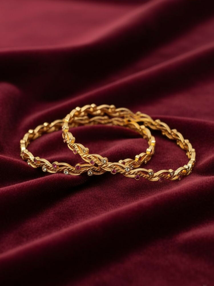 NVR Women Set of 2 Gold Plated CZ Stone Bangle | Grab2Buy
