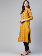 Yufta Women Mustard Yellow & Black Ethnic Motifs Printed Pure Cotton Kurta with Trouser | Grab2Buy