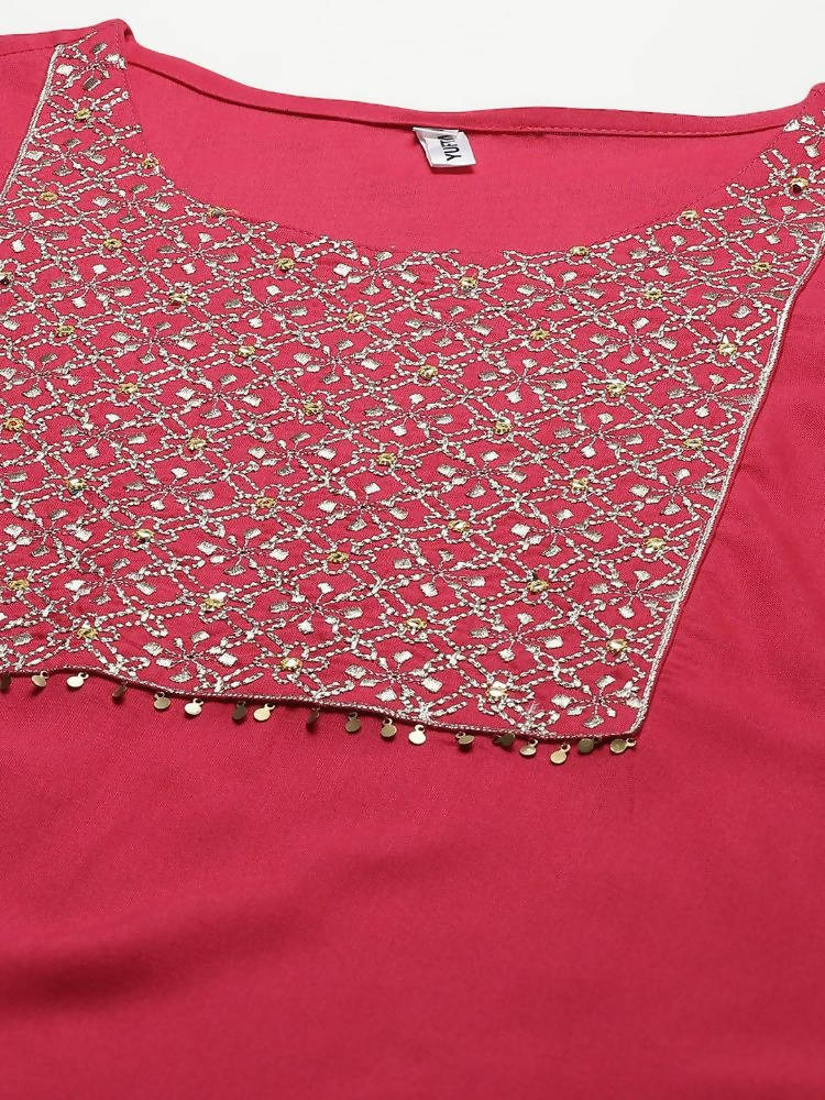 Yufta Women Pink Solid Kurta with Trouser & With Dupatta | Grab2Buy