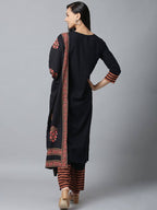 Yufta Women Black & Pink Yoke Design Kurta with Palazzo & Dupatta | Grab2Buy