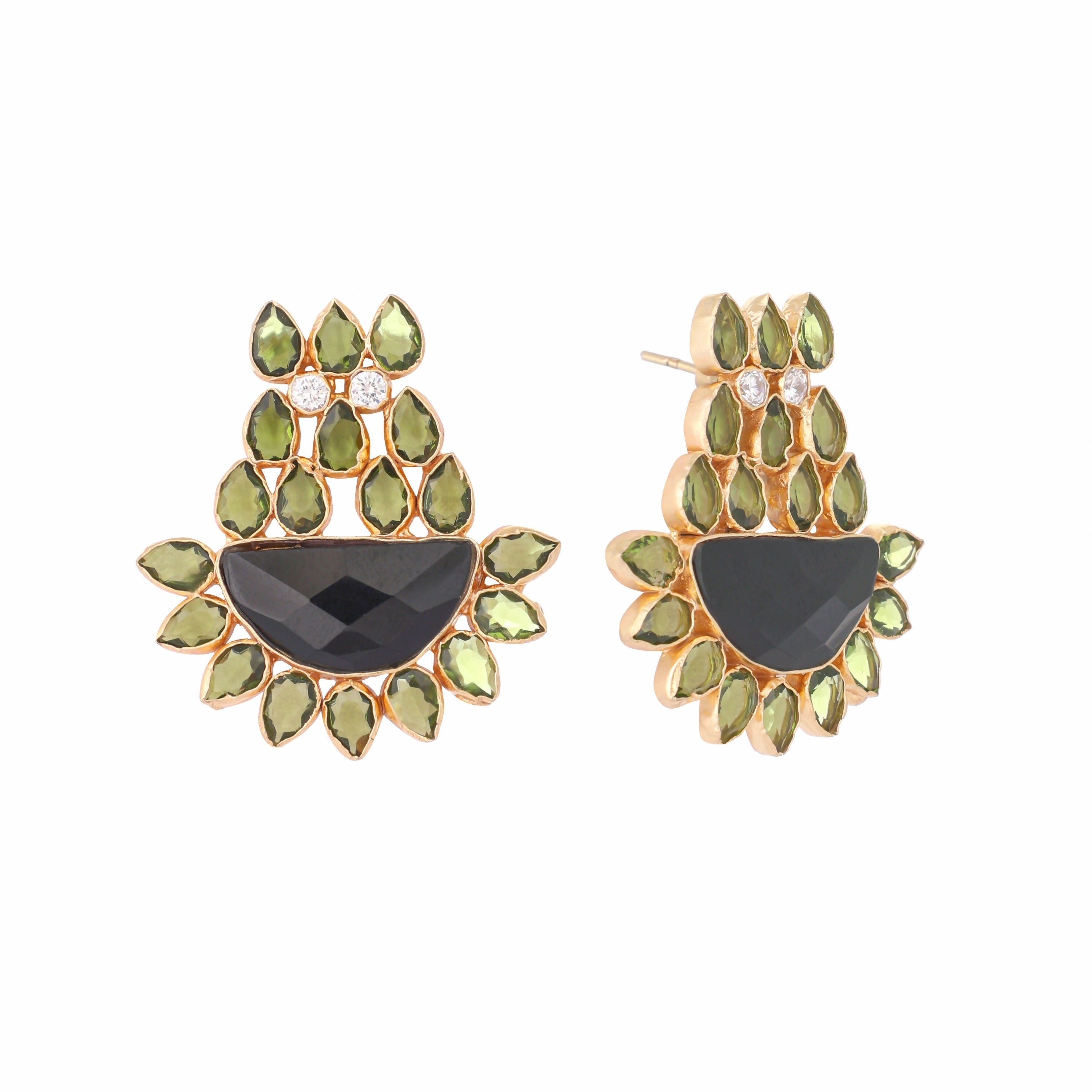 Nuyug 22K Gold Plated Dark Crystal Studded Contemporary Floral Shaped Stud Earrings | Grab2Buy