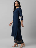 Yufta Women Navy Blue And Golden Pure Cotton Solid Kurta with Palazzo and Dupatta | Grab2Buy