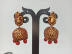 Terracotta Peacock Stud Ethnic Jhumkas-Gold Red | Grab2Buy