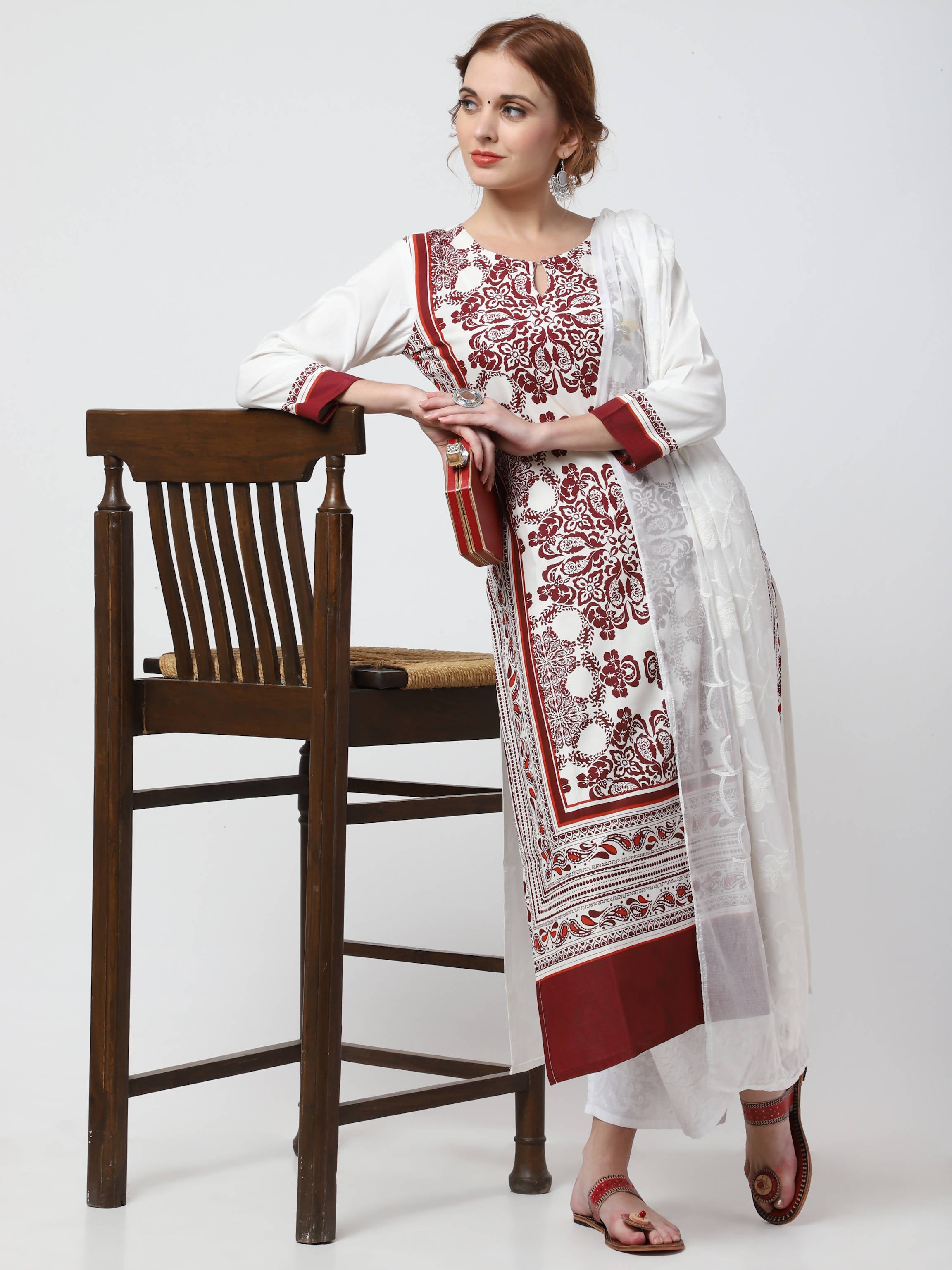 Cheera Kurta With Chikankari Palazzo & Embroidered Dupatta Set (CH092KPD) | Grab2Buy