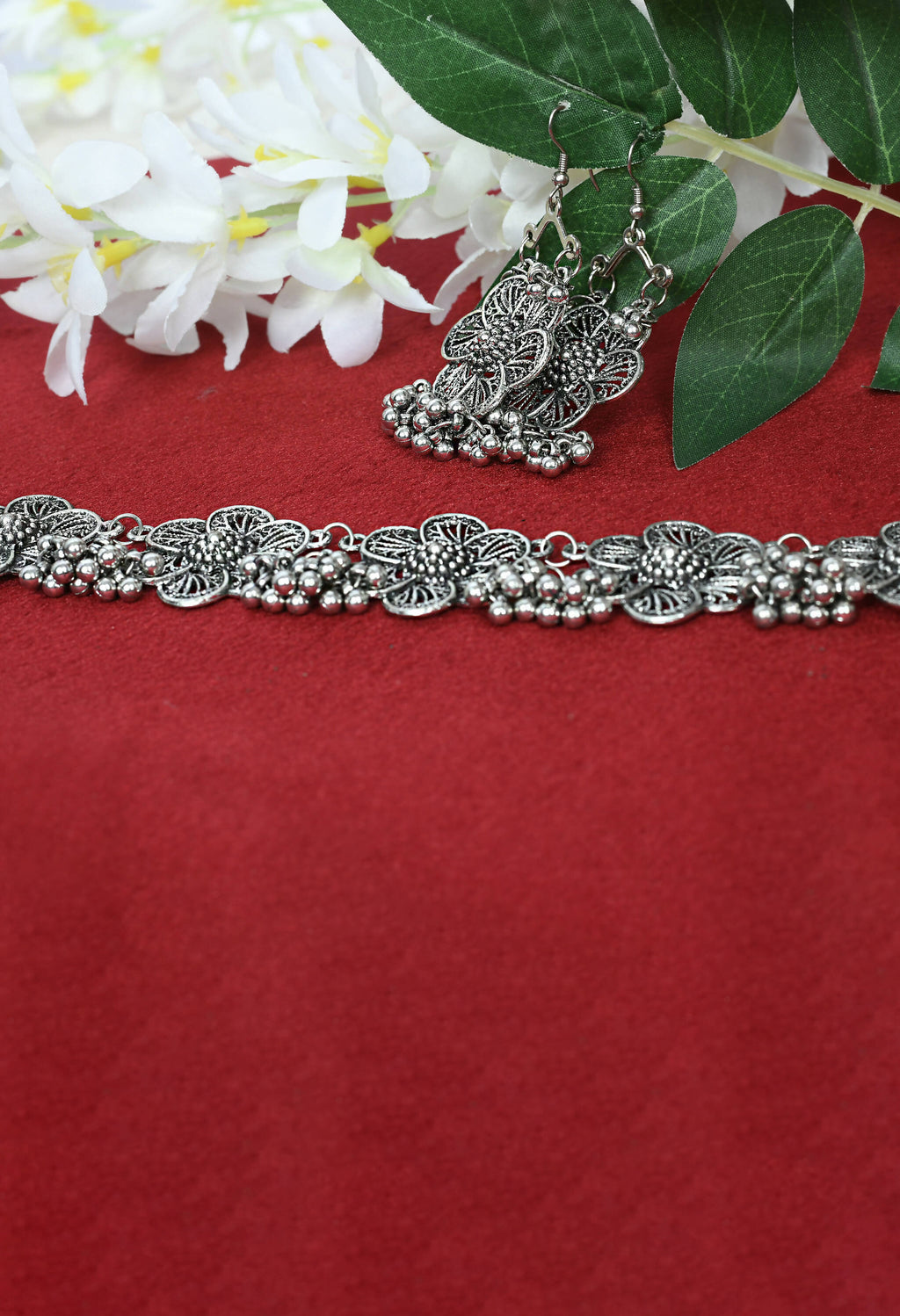 Mominos Fashion Johar Kamal Silver-Plated Brass Finish Floral Desgin Choker For Women | Grab2Buy