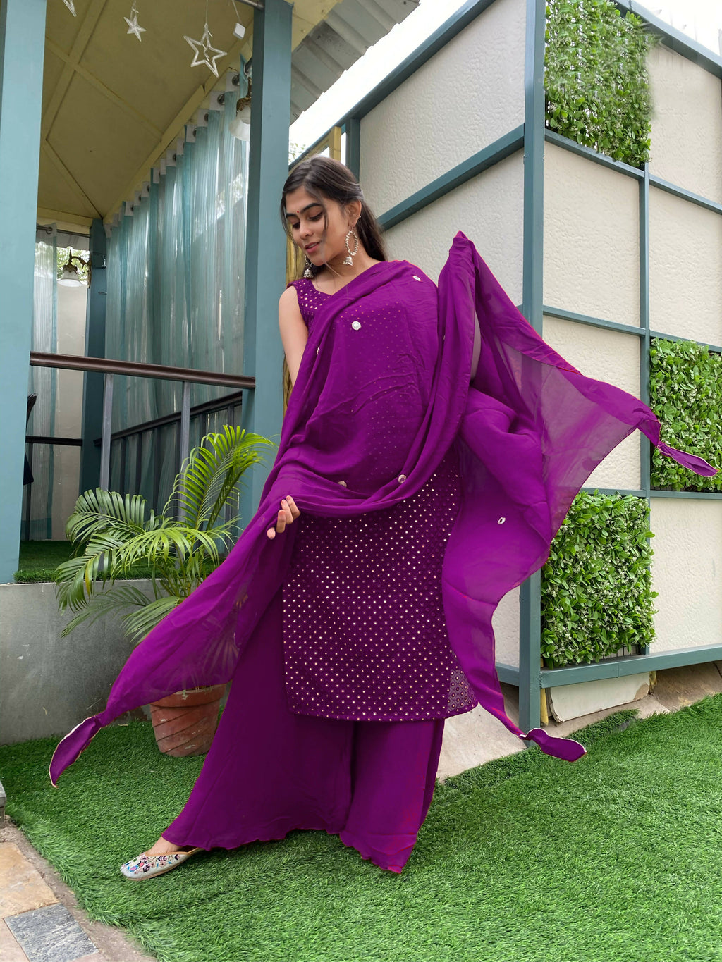 Partywear Designer Purple Georgette Palazzo Suit - Anbazaar | Grab2Buy