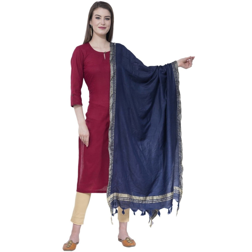 A R Silk Navy Blue Color Golden Border Dupattas and Chunnis | Grab2Buy
