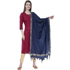 A R Silk Navy Blue Color Golden Border Dupattas and Chunnis | Grab2Buy