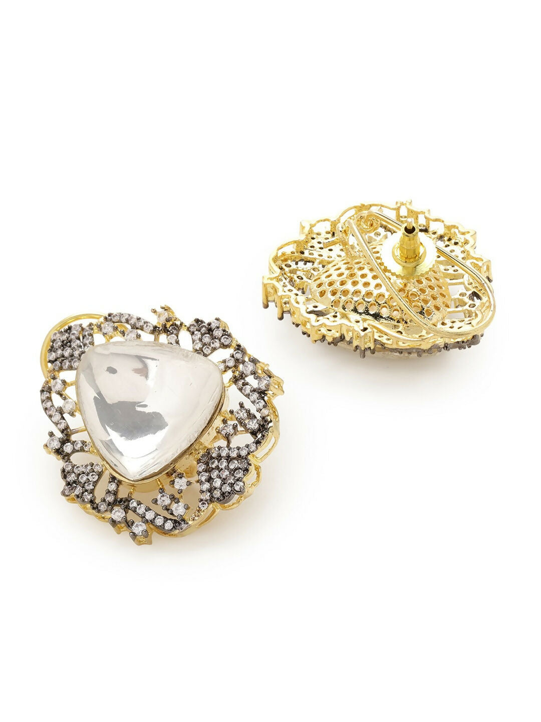 Oversized Kundan & Diamond Stone Earrings- Ruby Raang | Grab2Buy