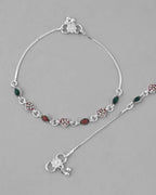 VOJ Set of 2 Silver Plated Heart Shaped Multi Color Anklet