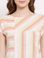 Myshka Women's Yellow Cotton Short Sleeve Round Neck Printed Casual Top | Grab2Buy