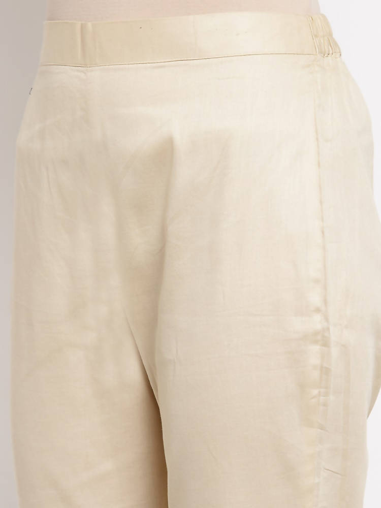 Myshka Beautiful Women's Cream Cotton Solid Casual Trouser | Grab2Buy