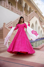 Pink Pure Maslin Bandhej Print Work Stitched Suit With Dupatta - Anbazaar | Grab2Buy