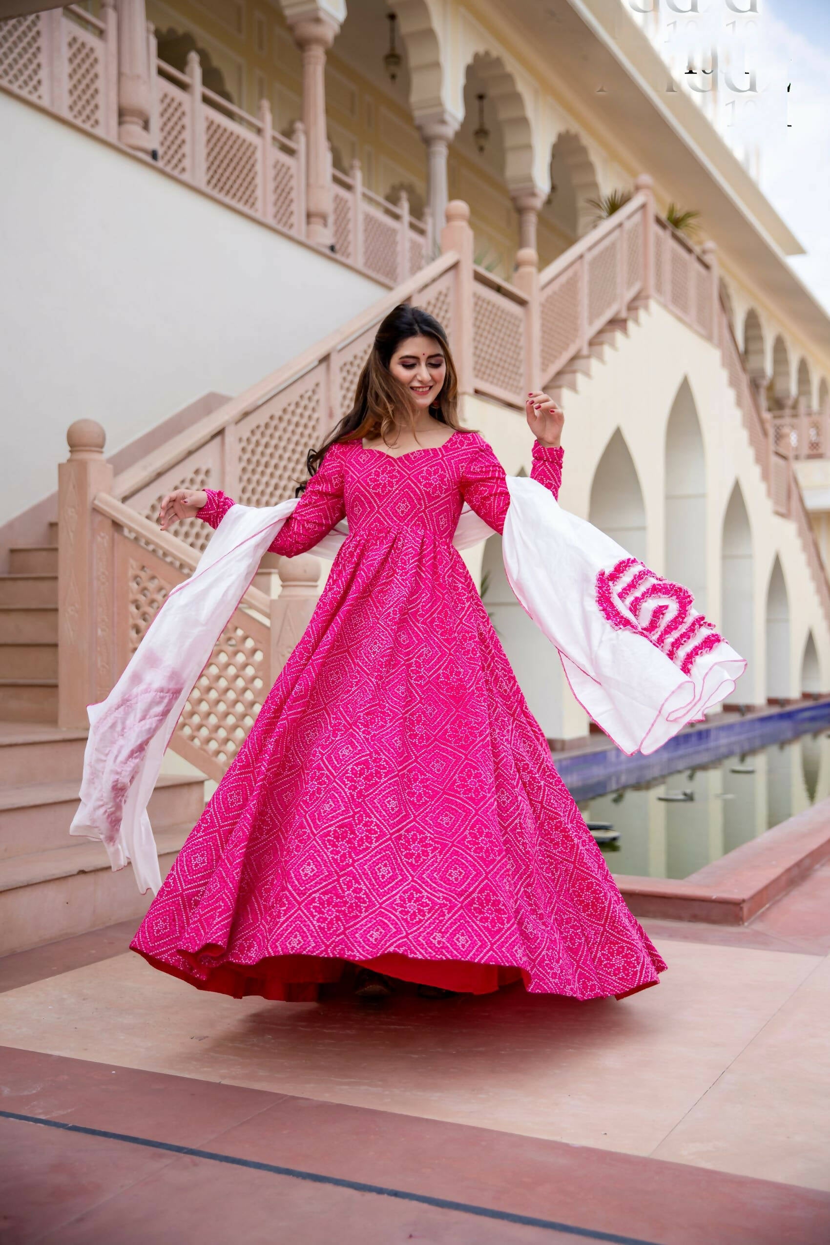 Pink Pure Maslin Bandhej Print Work Stitched Suit With Dupatta - Anbazaar | Grab2Buy