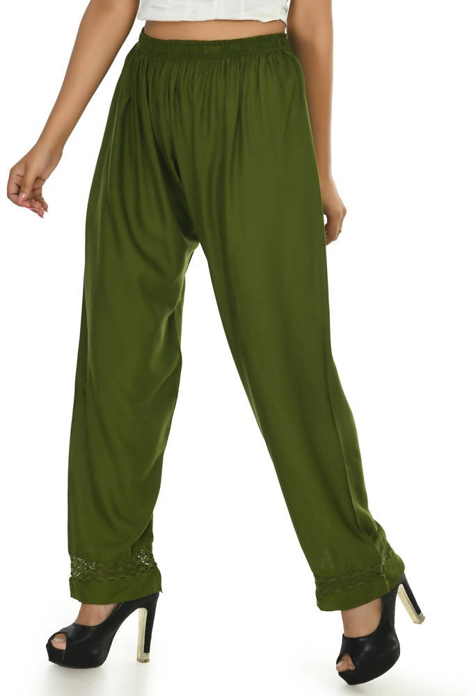 Mominos Fashion Moeza Reyon Cotton Mehndi Green Color Straight Palazzo | Grab2Buy