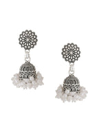 NVR Women Silver Toned Dome Shaped Jhumkas Earrings | Grab2Buy