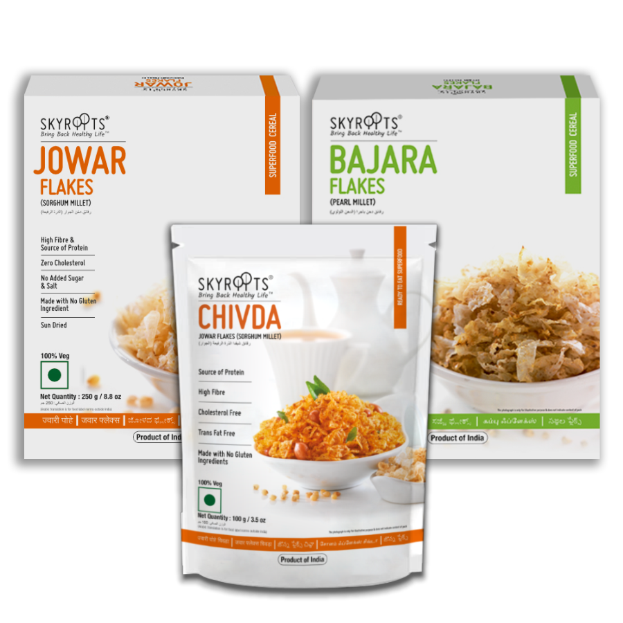 Skyroots Jowar Flakes + Bajara Flakes + Jowar Flakes Chivda Combo Pack | Grab2Buy