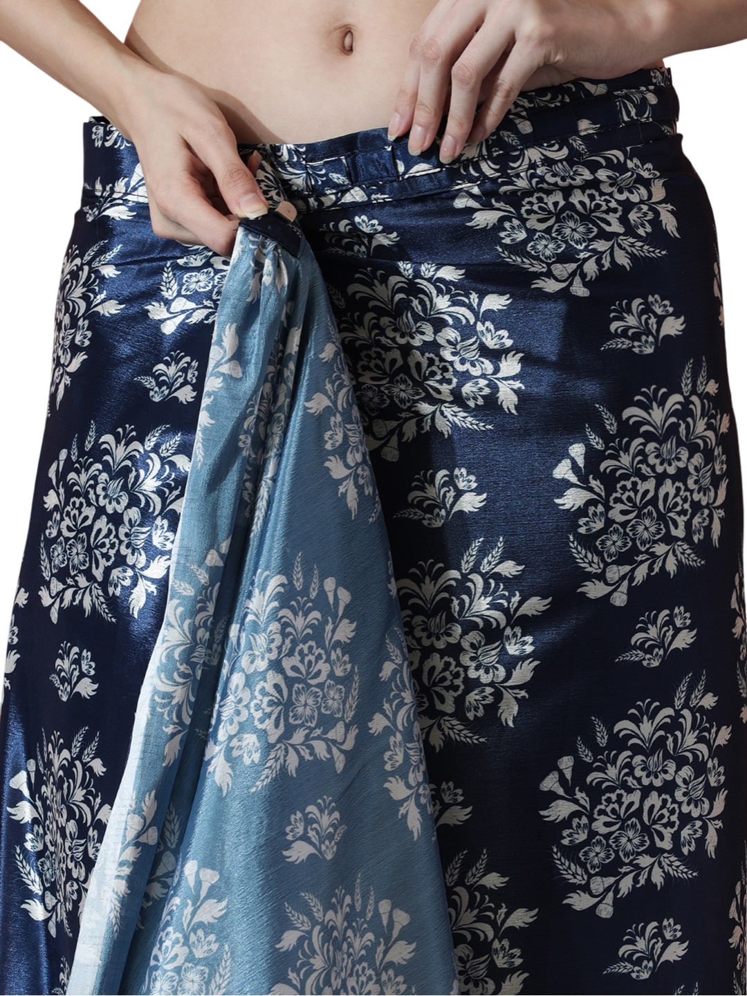 Jyoti Fashion Women's Navy Blue Chinon Digital Printed Ready To Wear Saree with Blouse | Grab2Buy