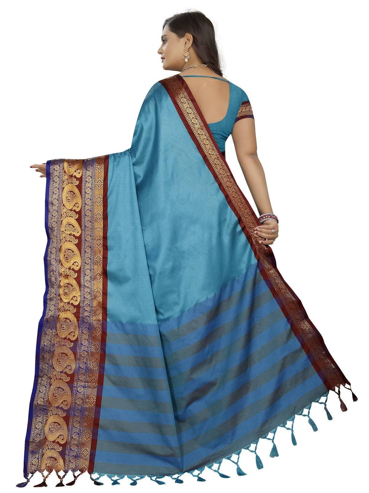 Vamika Banarasi Silk Blue Weaving Saree | Grab2Buy