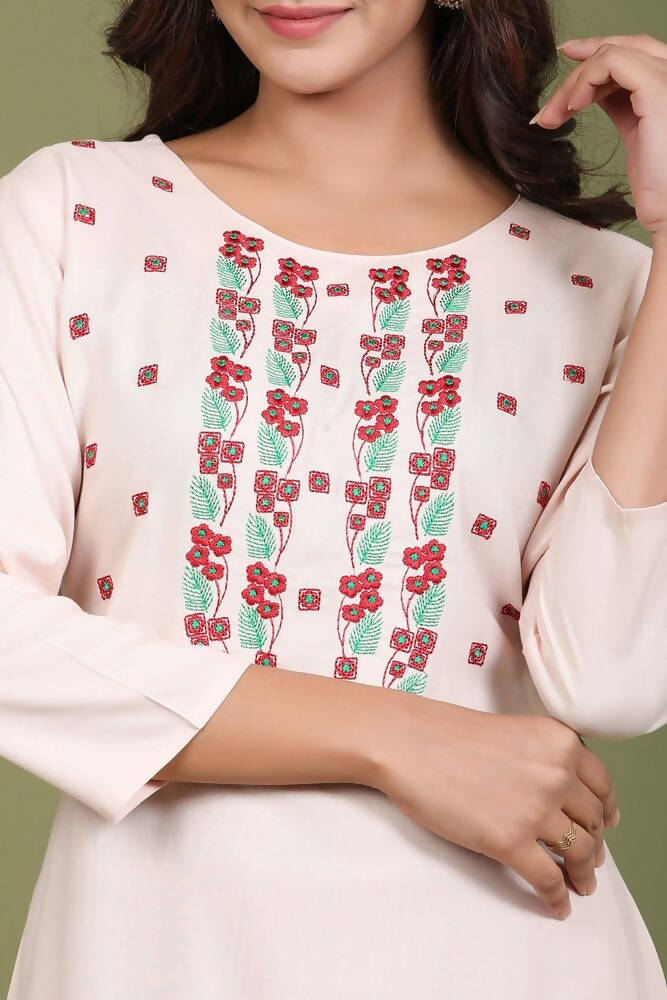 Yufta Women Pink Yoke Design Embroidered Kurta | Grab2Buy