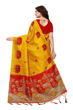 Vamika Latest Fashion Yellow & Red Kalamkari With Jhalar Khadi Silk Saree | Grab2Buy