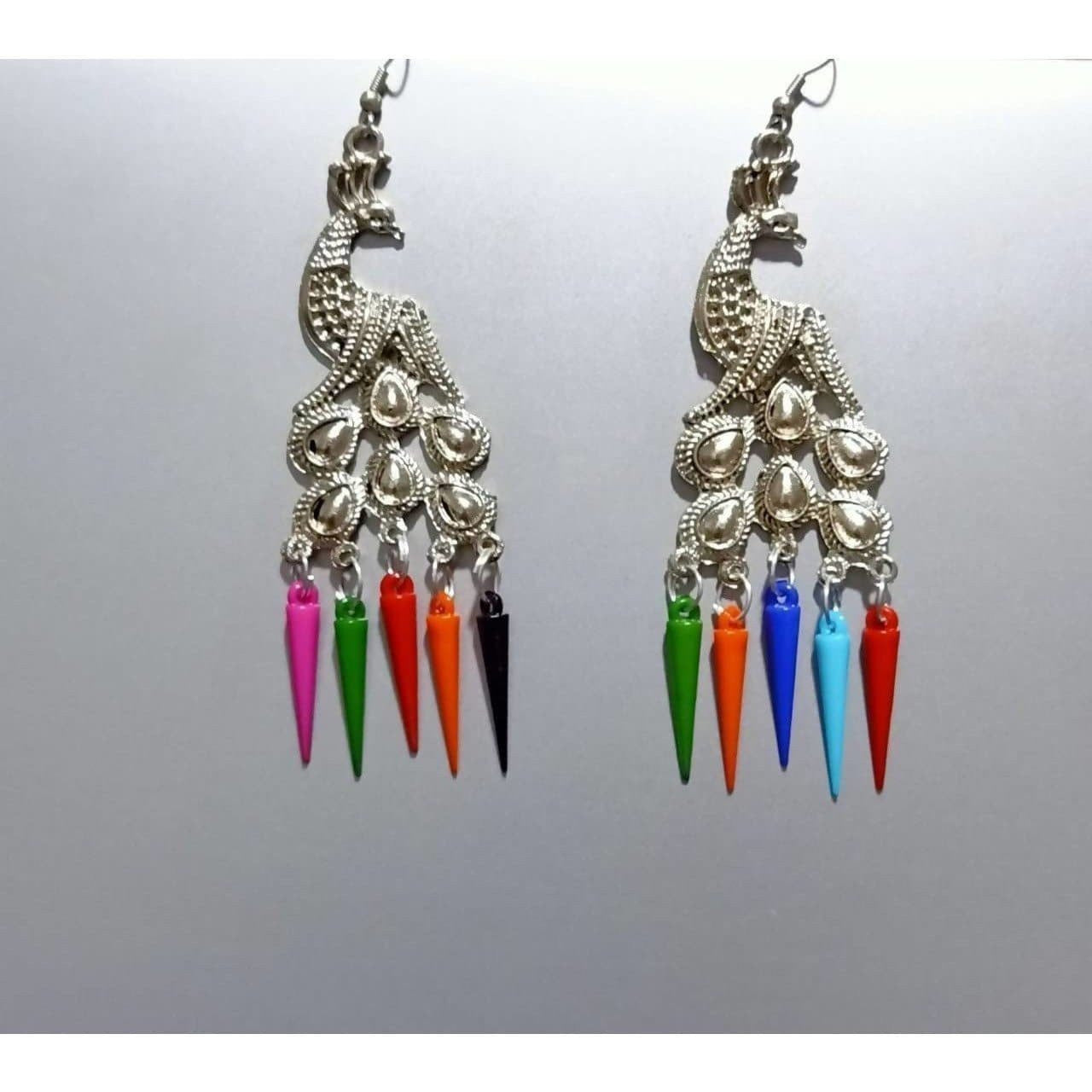 MS Fashion India Latest Fashion Peacock Silver Oxidized Earrings With Hanging Pearls | Grab2Buy