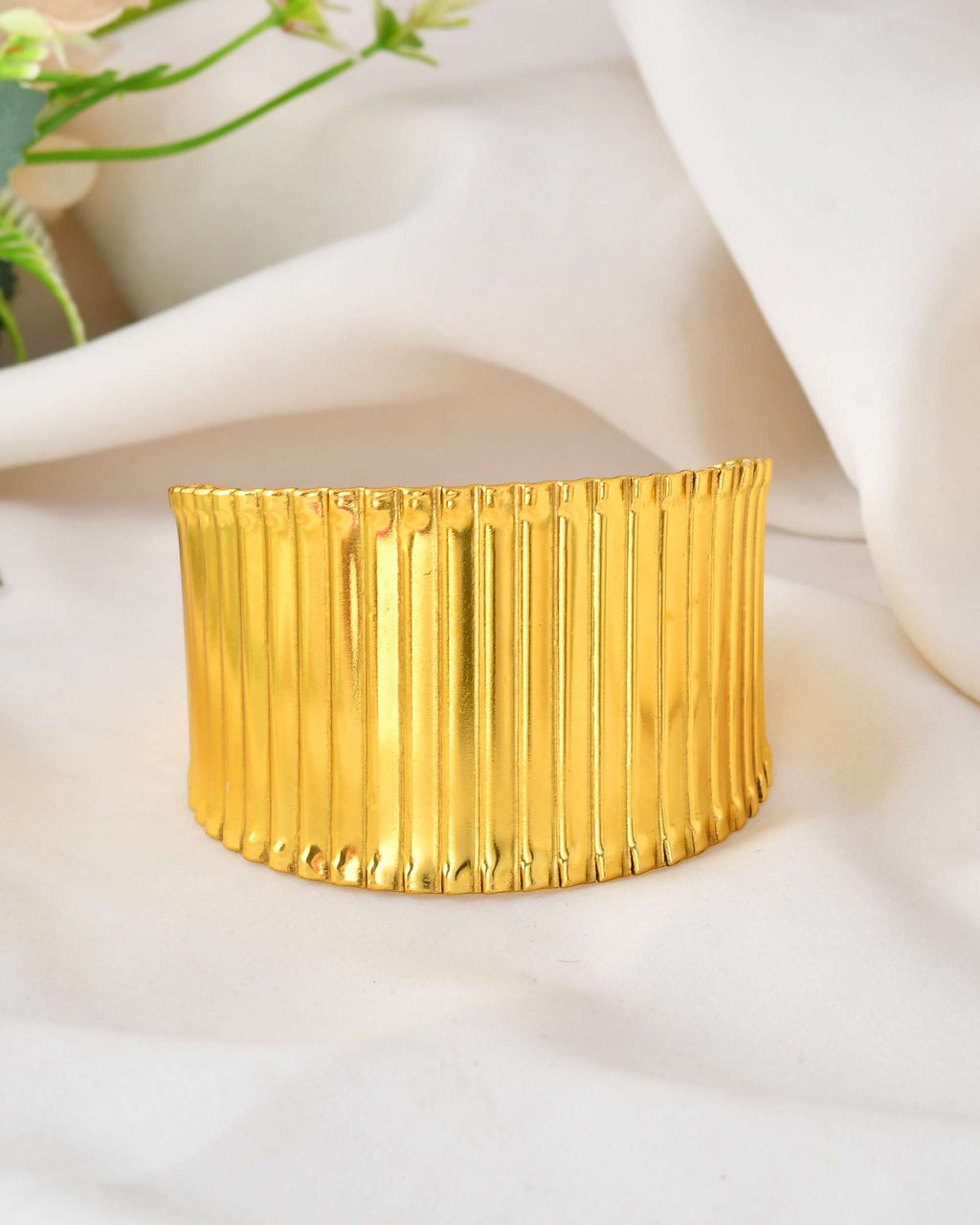Jewels Nest Textured Vertical Line Gold Cuff Bracelet | Grab2Buy