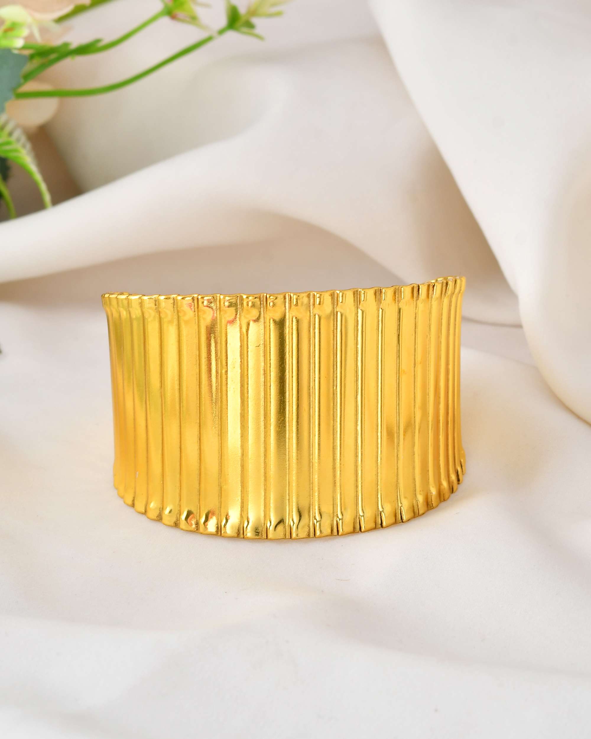 Jewels Nest Textured Vertical Line Gold Cuff Bracelet | Grab2Buy