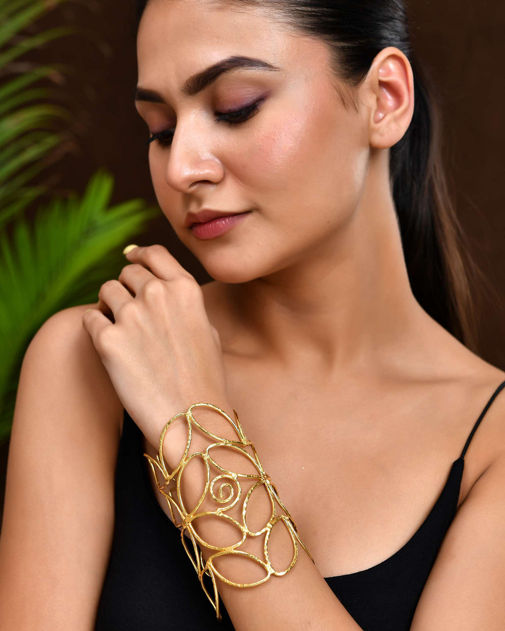 Jewels Nest Statement Gold Cutout Leaf Cuff Bracelet | Grab2Buy
