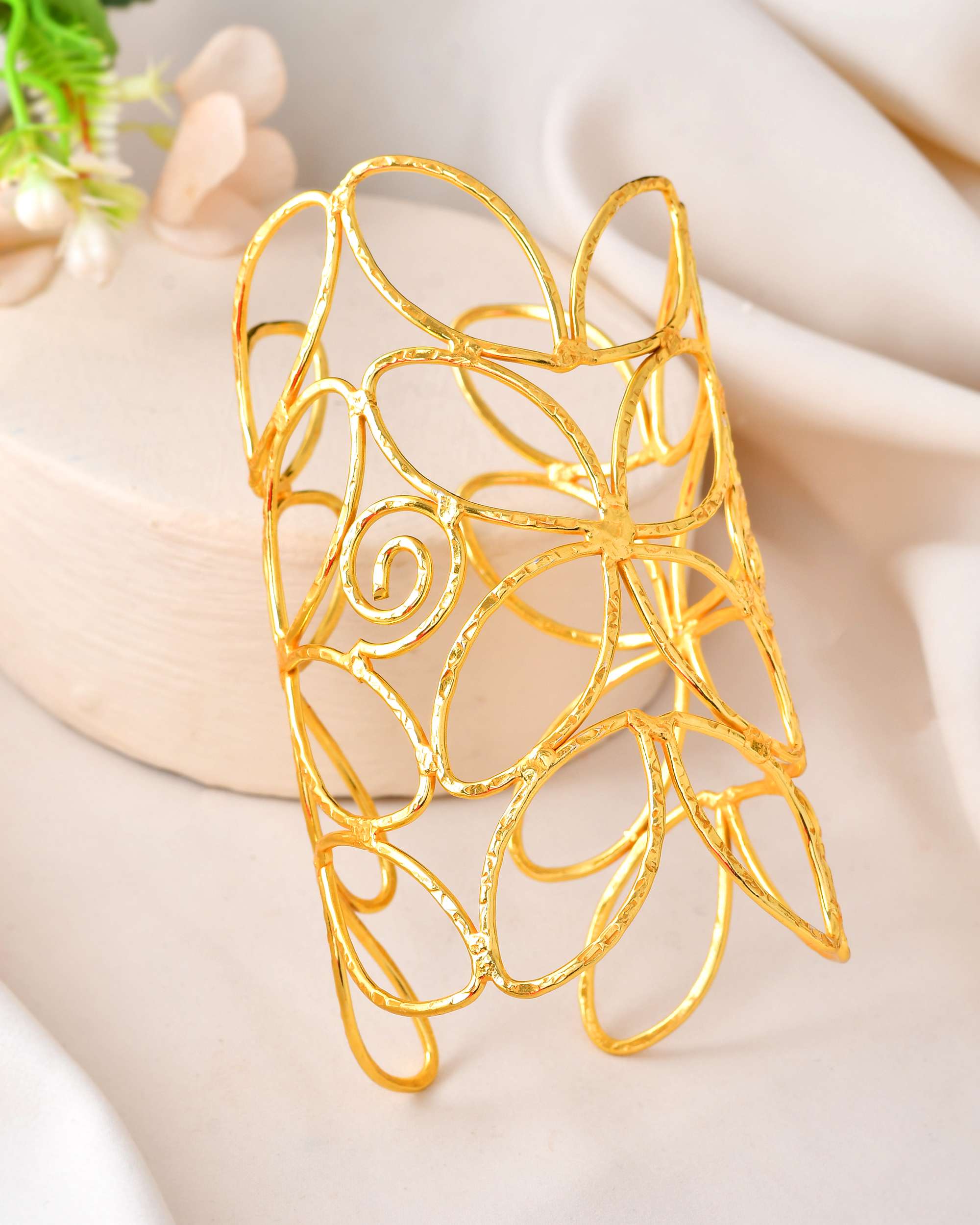 Jewels Nest Statement Gold Cutout Leaf Cuff Bracelet | Grab2Buy