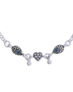 Jewels Nest Set of 2 Silver-Plated Stainless Steel Evil Eye & Heart Charm Beaded Anklets