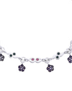 Jewels Nest Set of 2 Silver-Plated Anklets with Multicolour Stone-Studded Flower Charms