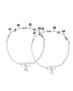 Jewels Nest Set of 2 Silver-Plated Anklets with Multicolour Stone-Studded Flower Charms