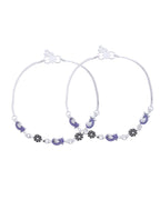 Jewels Nest Set of 2 Silver-Plated Stainless Steel Paisley & Floral Charm Anklets